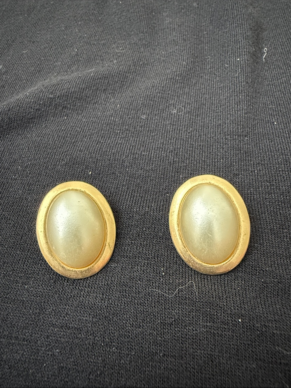 Gold-Tone Oval Pearl Cabochon Clip Earrings